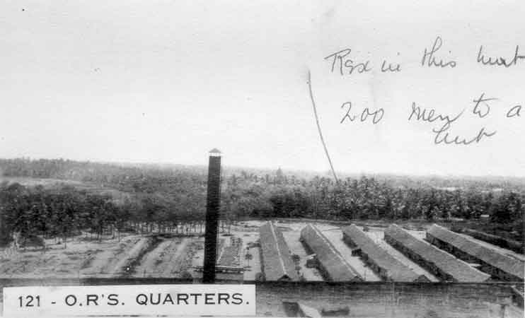 121 - O.R.'s Quarters
"Rex in this hut. 200 men to a hut."
