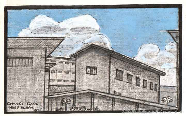 Changi Gaol
Hospital Block. The sketch is signed by Alan Penfold, and dated 1945.

NX33407 - PENFOLD, Alan William, L/Cpl. - BHQ, Intell.

