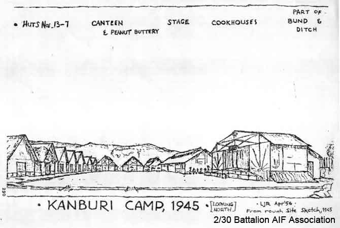 Kanburi POW Camp
"From rough site sketch, 1945. LJR Apr '56."
Keywords: 061230