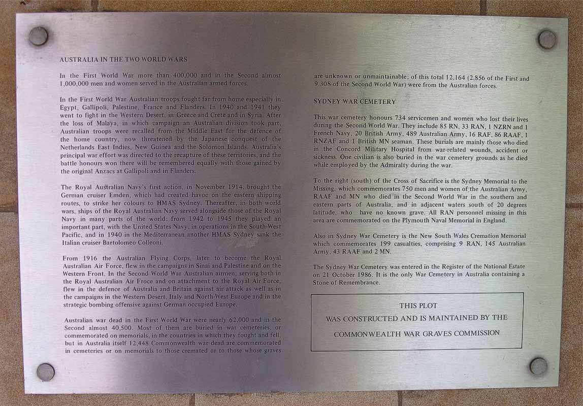 Information Plaque
Information Plaque in the entrance building at Sydney War Cemetery
Keywords: 100125a