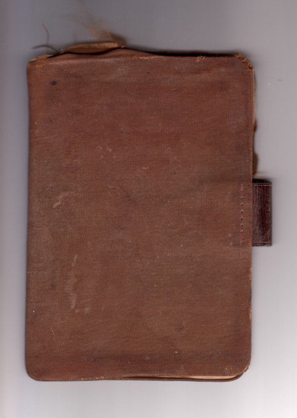 Notebook 1
Cover of small notebook kept by Don Maciver during his time in the Army. In it he records the names of friends, members of the Mortar Platoon who died on the Burma-Thai Railway, and The Ode.
Keywords: 100214c NX32306