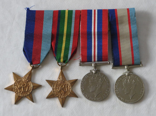 Medals awarded to NX32306 - Cpl. Donald Gunn MACIVER
Left to right:

1) 1939-45 Star
2) Pacific Star
3) War Medal 1939-45
4) Australia Service Medal 1939-45
Keywords: 100214c NX32306