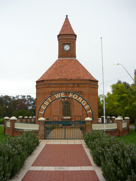 Boorowa War Memorial
Erected by Boorowa R.S.S.A.I.L.A, in honour of those who paid the supreme sacrifice.

Commemorates members of the Great War of 1914-1918 and the Second World War, 1939-1945.

World War II members include:
1) NX163756(N386962) WHITTINGTON, Wilfred Claude, Pte - 19 Field Ambulance - died on 10th June, 1945
2) NX35568 - GROSVENOR, Henry, Pte. - 2/19 Battalion - died on 22nd January, 1942
3) NX31689 - MASON, Walter Charles, L/Cpl. - 2/30 Battalion - died on 12th March, 1944
4) NX14016 - BUTT, Frank Henry, Pte. - 2/2 Battalion - died on 25th November, 1942
5) N228071(429084) - LEAKE, Edward John, Pte, 1 Battalion and Flight Sergeant, 467 Squadron, RAAF- died on 11th November, 1944
6) NX35794 - GORHAM, Hilary Guildford, Pte. - 2/19 Battalion - died on 20th June, 1945
7) NX72997 - PERCEVAL, Darcy Reginald, Pte. - 2/19 Battalion - died on 19th January, 1942
8) NX35371 - COUCH, Bert Raymond, L/Cpl. - 2/19 Battalion - died on 22nd January, 1942
9) NX175449(N407392) - COUCH, Weley Reginald, Gunner - U Heavy Battery - died on 6th August, 1945
10) N407004 - ROBERTS, Stewart Abraham, Pte. - 58/59 Battalion - died on 24th October, 1944
11) NX71902 - SHELLEY, Jeffrey Norman, Pte. - 1 Company AASC - died on 29th October, 1944
12) NX31688 - WARREN, Frank Henry, Pte. - 2/18 Battalion - died on 7th January, 1944
13) 421187 - EDMONDS, Stanley Allan, Flying Officer - 51 Base and 207 Squadron, RAF - died on 10th April, 1944
14) NX32304 - KELLY, Frederick Thomas, Gunner - 2/15 Field Regiment - died on 9th February, 1942
15) NX39410 - O'NEILL, Edward Michael John, Gunner - 2/4 Light Anti-Aircraft Regiment, RAA - died on 24th Septemebr, 1943
16) NX30327 - SMITH, Reginald Sydney Gordon, Pte. - 2/18 Battalion - died on 10th February, 1942
17) NX60583 - NOAKES, Ernest Francis, Pte. - 2/30 Battalion - died on 1st June, 1943

Keywords: 100822a