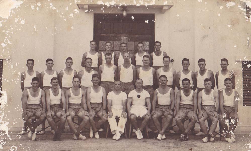 PE School, Malaya
Members of 2/30 Battalion at PE School in Malaya in 1941.

Left to right:

Back row:
1)
2)
3)
4)
5)

Middle row:
1)
2)
3)
4)
5)
6)
7)
8) NX47506 - JACKSON, Oswald James (Ossie), Cpl. - D Company, 17 Platoon
9)
10)
11)

Front row:
1)
2)
3)
4)
5)
6)
7)
8)
9) NX29840 - SWINDAIL, David Thomas, Cpl. - B Company, 12 Platoon
10)
Keywords: 20101028a