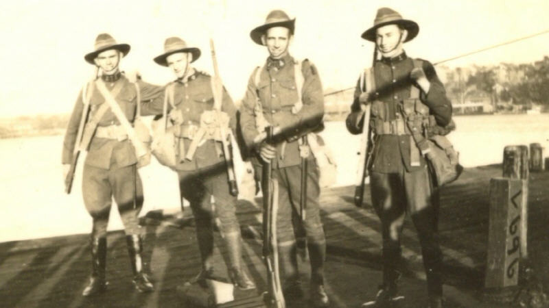Dressed in Militia uniform
Dressed in Militia uniform at Rose Bay air base, prior to enlisting with the AIF i n 1939.

Left to right:
1) 
2) NX77799 - BUSINE, Sydney Herbert Thomas, Pte.
3)
4)
Keywords: 20120830a