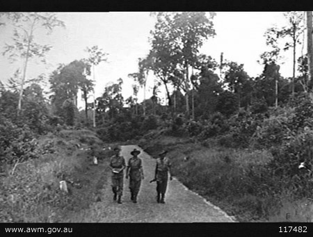 Gemencheh Bridge
AWM caption reads:
GEMENCHEH, NEGRI SEMBILAN, MALAYA. 1945-09-25. THE LINE OF WITHDRAWAL TAKEN BY TROOPS OF THE 2/30TH INFANTRY BATTALION, THE NO. 30 BATTERY, 2/15TH AUSTRALIAN FIELD REGIMENT AND THE 4TH AUSTRALIAN ANTI-TANK REGIMENT AFTER THEY HAD KILLED SOME 600 JAPANESE TROOPS FROM AN AMBUSH AT THE GEMENCHEH RIVER BRIDGE ON THE 1942-01-14.
Keywords: 100105c