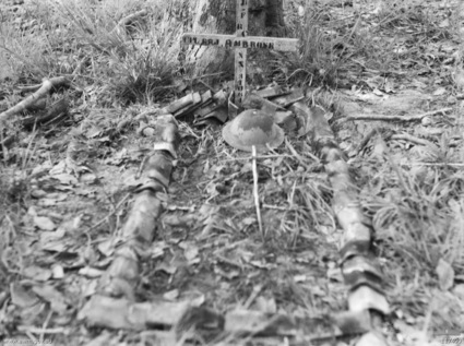 Jungle Grave of Cpl. Richard AMBROSE
JOHORE, MALAYA. 1945-09-25. THE JUNGLE GRAVE OF CORPORAL R. AMBROSE, 2/30TH INFANTRY BATTALION KILLED IN ACTION, 1942-01-17.

Bluey AMBROSE was killed in action at Fort Rose on 17/1/1942, and buried nearby (Map ref: Gemas 1" 778287). His body was recovered after the war and reburied on 29/6/1946 at Kranji War Cemetery, Singapore in grave 6.D.13.

NX31064 - AMBROSE, Richard Robert James (Jimmy or Bluey), Cpl. - B Company, 12 Platoon. KiA Fort Rose; son of Lofty Ambrose - NX31010
NX31010 - AMBROSE, Robert (Bob or Lofty), Sgt. - HQ Coy. Carrier Pl. Father of Bluey Ambrose - NX31064


Keywords: 100105c
