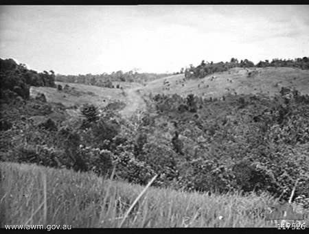 Ayer Hitam
AWM caption reads:
AYER HITAM, JOHORE, MALAYA. 1945-09-27. LOOKING FORWARD FROM THE POSITION OCCUPIED BY MEMBERS OF A COMPANY 2/30TH INFANTRY BATTALION ON LALONG HILL. THE MAIN BODY OF THE BATTALION WERE LOCATED A MILE AND A HALF IN THE REAR.
Keywords: 100105c