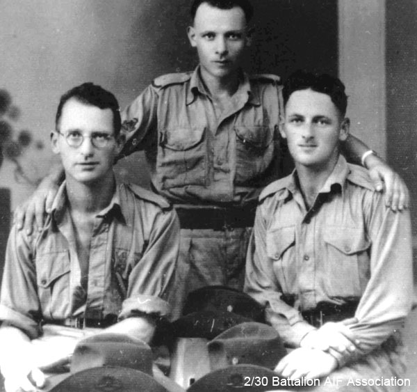 Singapore, 1941
Left to right:
1) NX46929 - MIDDLETON, William (Bill), A/U/Sgt. - BHQ. Band. Concert Party Orchestra Leader
2) NX68235 - COPLEY, Francis Peter (Frank), Pte. - BHQ. Band. 
3) NX36324 - BROUFF, Charles William (Charlie), Pte. - BHQ. Band. 
