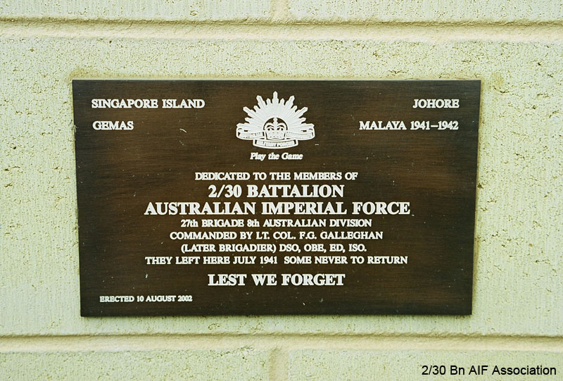 2/30 Bn Plaque, Bathurst Camp
2/30 Battalion memorial plaque outside the entrance to bathurst Army Camp, Limekilns Road, Kelso, NSW

