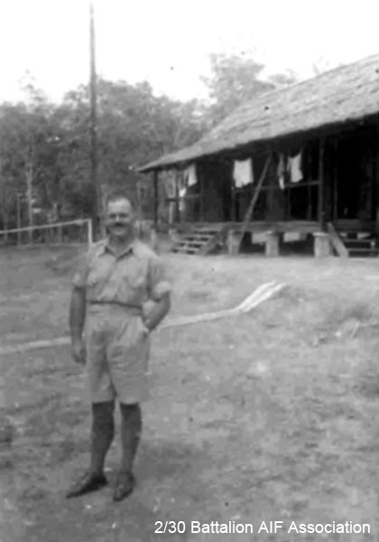 HQ at Batu Pahat
Noel Johnston outside his HQ at Batu Pahat, October 1941

NX70427 - JOHNSTON, Noel McGuffie (Charlie Chan), Lt. Col. - BHQ. 2 I/c Bn. MiD ED.
